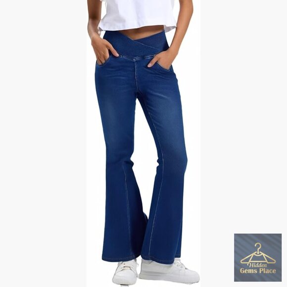 High Waisted Crossover Butt-Lifting Flare Jeans Yoga Denim Pants